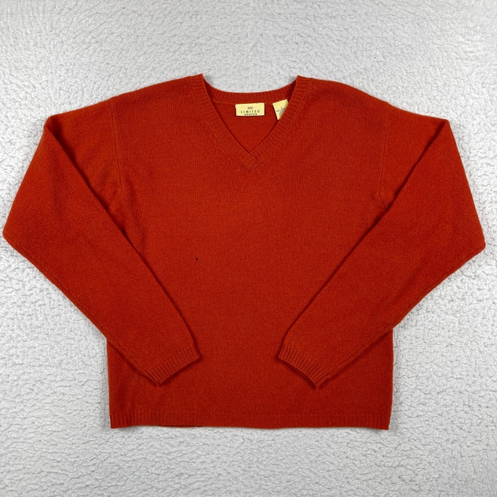 Limited America Lambswool Sweater Womens Large Orange V-Neck Long Sleeve Classic